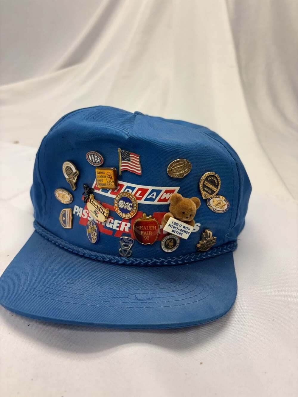 Vintage Passenger Trucker Hat One Size Blue Snapback With Collectible Pins